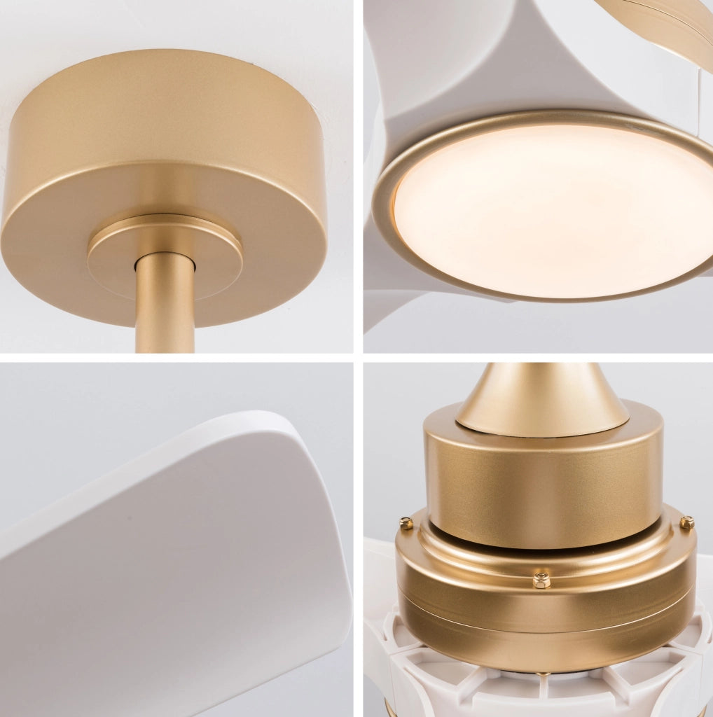 Ventilatore da soffitto 52 pollici con luce, telecomando, 3 pale ABS, bianco e oro
