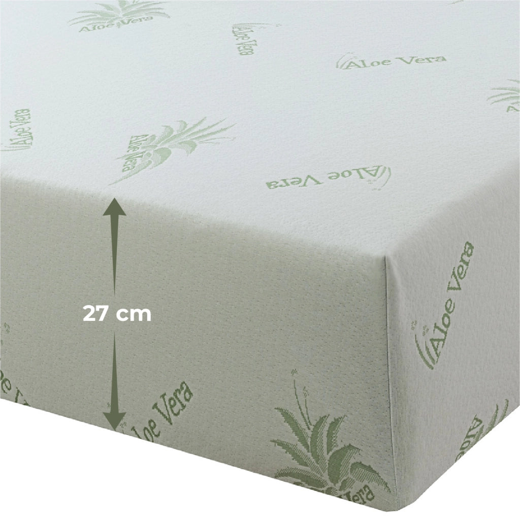 Coprimaterasso Aloe Vera Antiacaro Traspirante in Poliestere 180 GSM con Angoli 27 cm  – Singolo, Piazza e Mezza, Matrimoniale  Matrimoniale