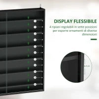 Bacheca Portaoggetti a 6 Ripiani Regolabili in Legno con Ante in Vetro, 80x9.5x83 cm, Nero