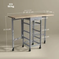 Carrello da Cucina con 3 Cestini, Cassetto e 2 Ribalte, in Legno e Metallo, 37x37x77.5 cm, Grigio e Rovere