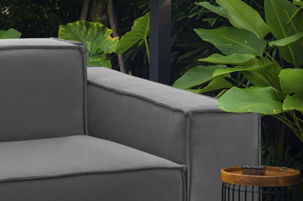 Divano fisso Lepidolite, Divano componibile a 2 posti lineare, Made in Italy, SofÒ  moderno da soggiorno in tessuto, Cm 220x95h70, Grigio