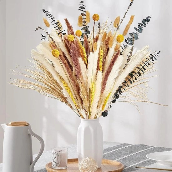 Pampas grasse seccate 75 pezzi Fiori naturali secchi Decorazione, DIY Piume di struzzo secche, Boeket di pampas grasse Decorazione per camera da letto e soggiorno boho
