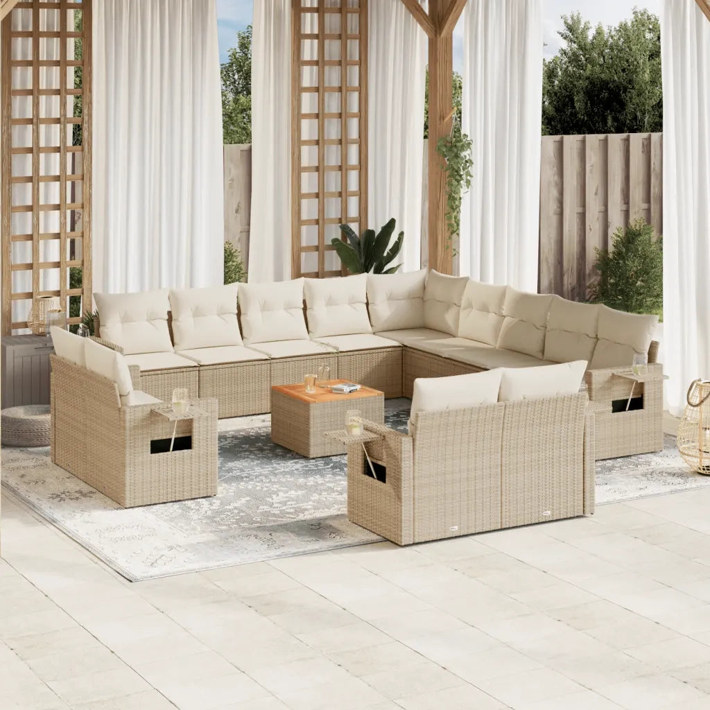 Set Divani da Giardino 14pz con Cuscini in Polyrattan Beigecod mxl 88977