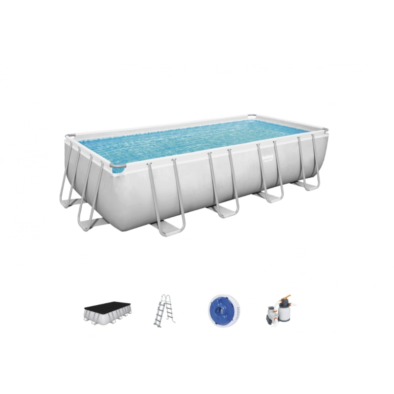 Piscina fuori terra rettangolare con telaio in acciaio e filtro a sabbia, 549x274x122 cm con scaletta e copertura capacità 15897 L - Bestway