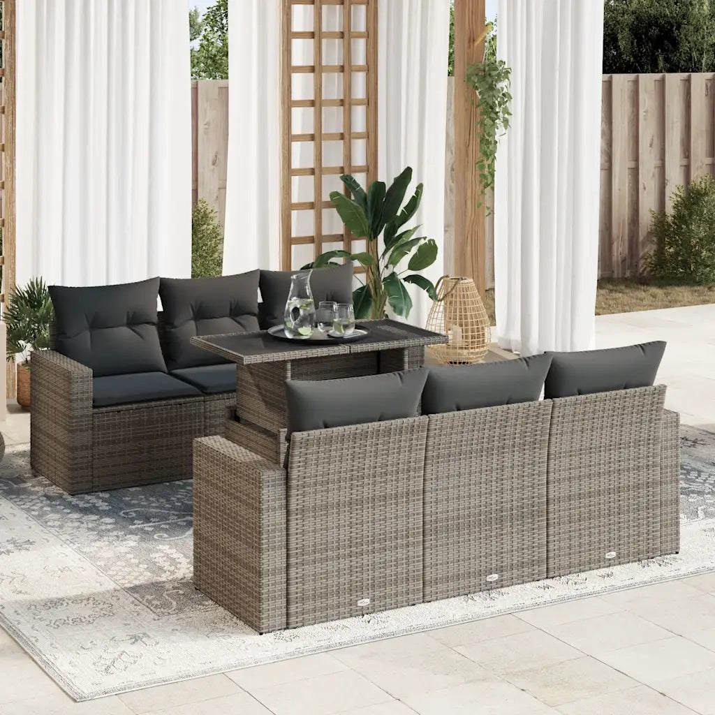 Set Divani da Giardino 7 pz con Cuscini Grigio in Polyrattan 3326261