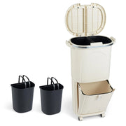 38 L（12+12+14 L） Pattumiera Differenziata, Secchio Spazzatura a 3 Scomparti con Coperchi, 2 Secchi Rimovibili Pedale e Ruote, Bidoni Differenziata per Bagno Cucina Ufficio