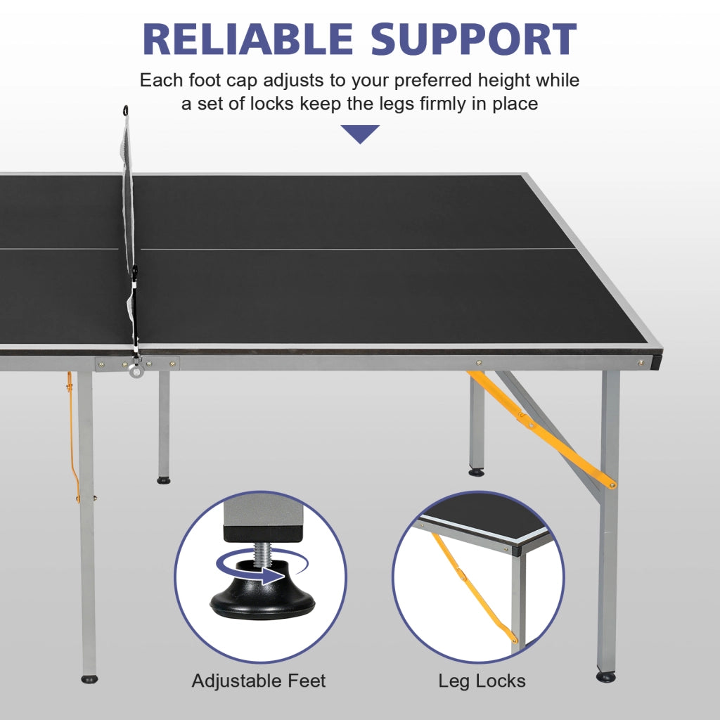 TAVOLO PING PONG 182x91 cm Nero MDF e Acciaio, Set con rete, 2 racchette, 3 palline