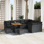 Set Divano da Giardino 12 Pezzi con Cuscini Nero Polyrattan Acacia