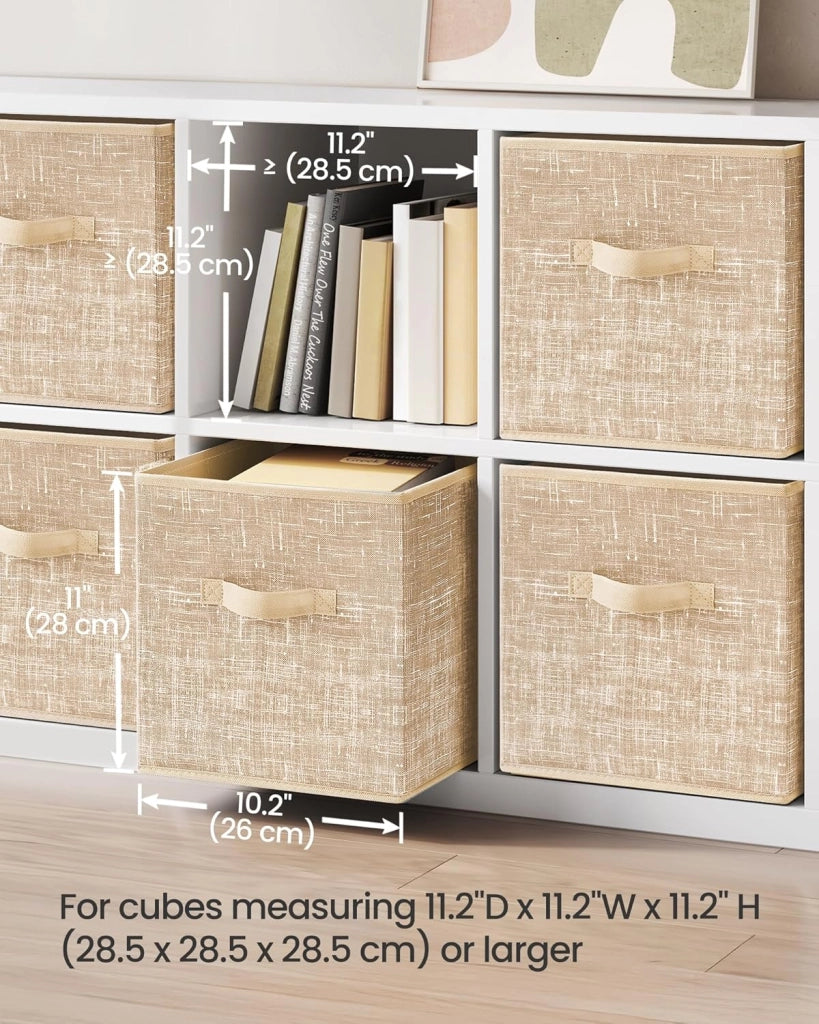 Cubi portaoggetti da 27,9 cm in tessuto non tessuto con doppi manici, set da 6 pezzi, organizer per armadio per scaffali, pieghevoli, per vestiti, beige sabbia UROB26K03
