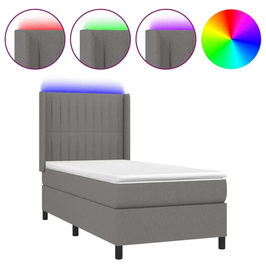 Letto a Molle Materasso e LED Grigio Scuro 90x200 cm in Tessuto 3138446