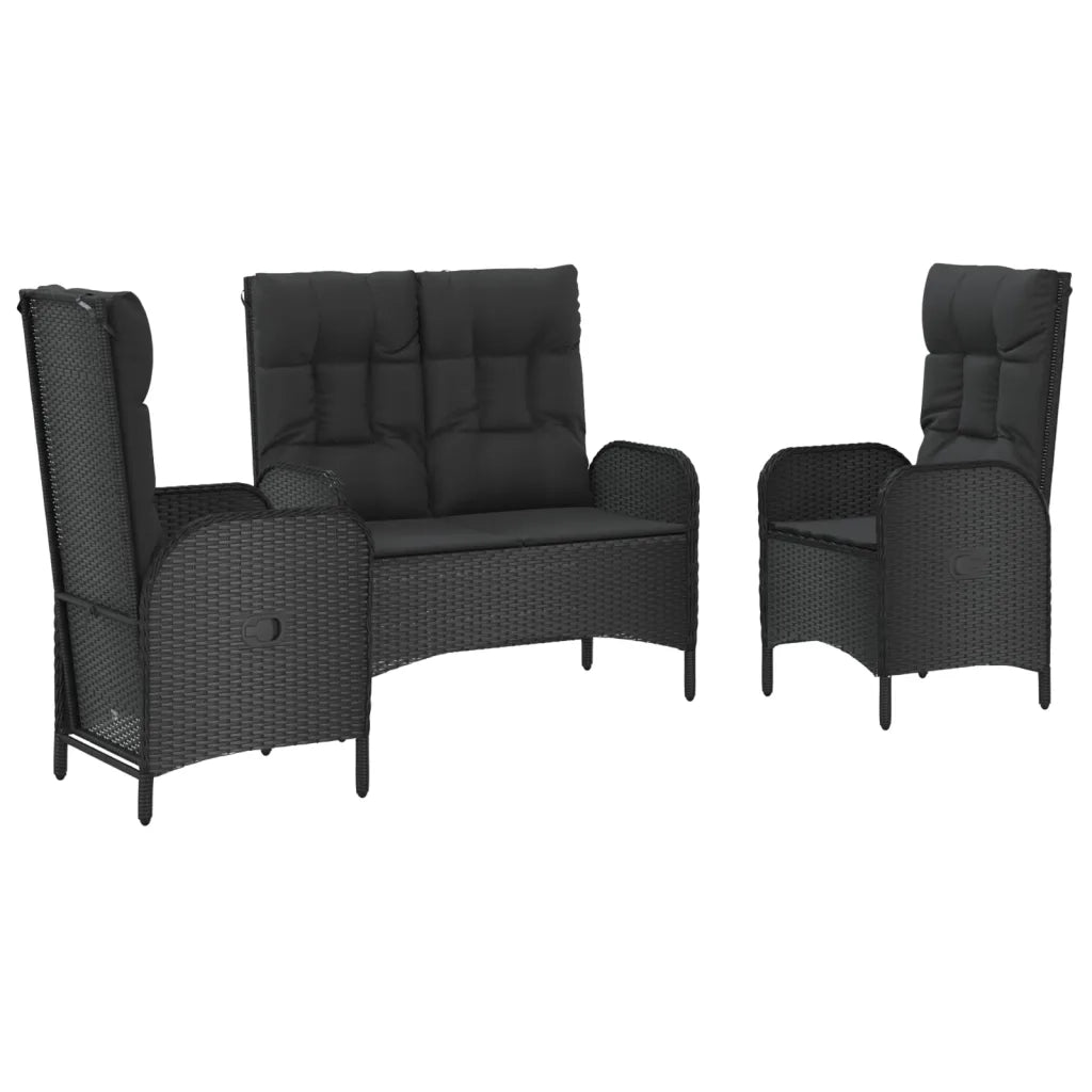 Set da Pranzo da Giardino 3 pz con Cuscini Nero in Polyrattan 3185093