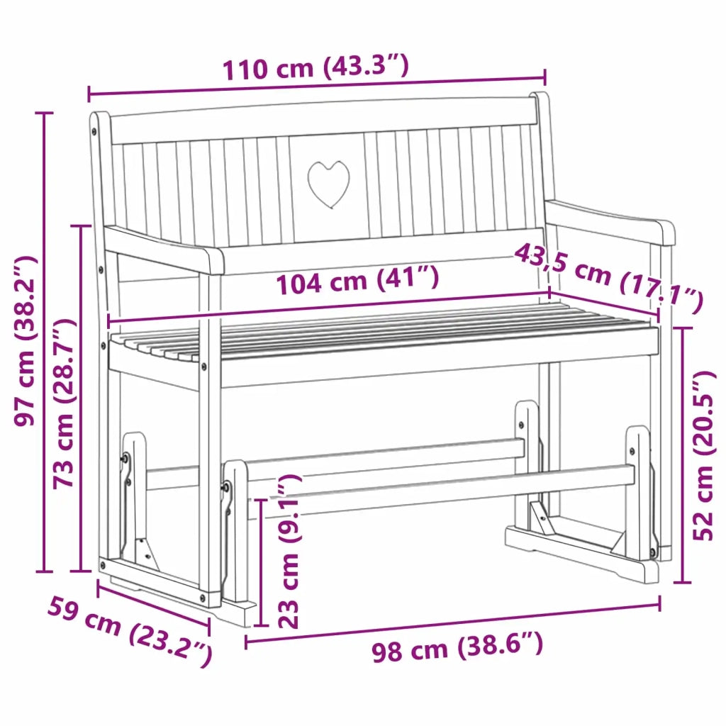 Panca Glider da Giardino Naturale 110 x 59 x 97 cm