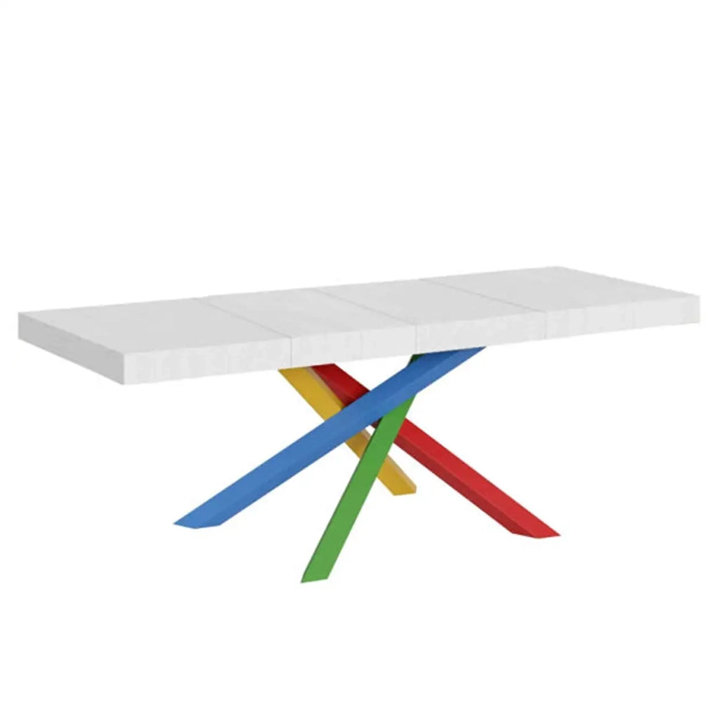 Tavolo allungabile 180/440x90 cm Volantis Premium colore bianco frassino gambe multicolore 4/B