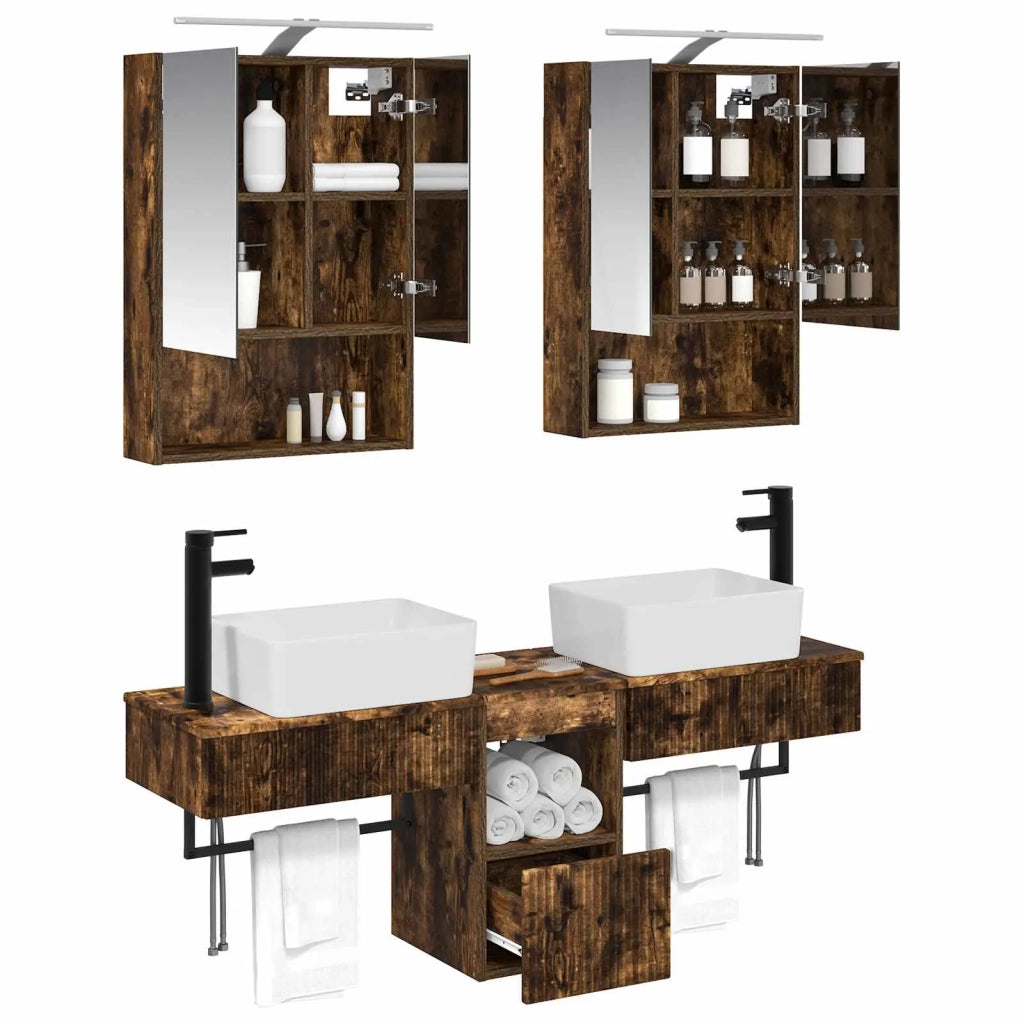 Set di Armadi da Bagno 5 pcs Rovere Fumo 50 x 14,5 x 70 cm 3406323