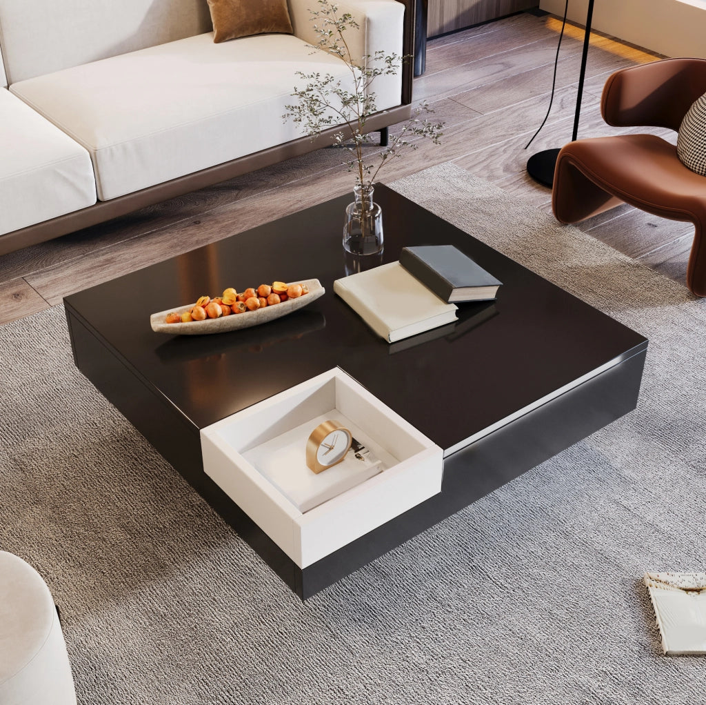 Tavolino da caffè 72x72x30 cm bianco e nero con box rimovibile e LED