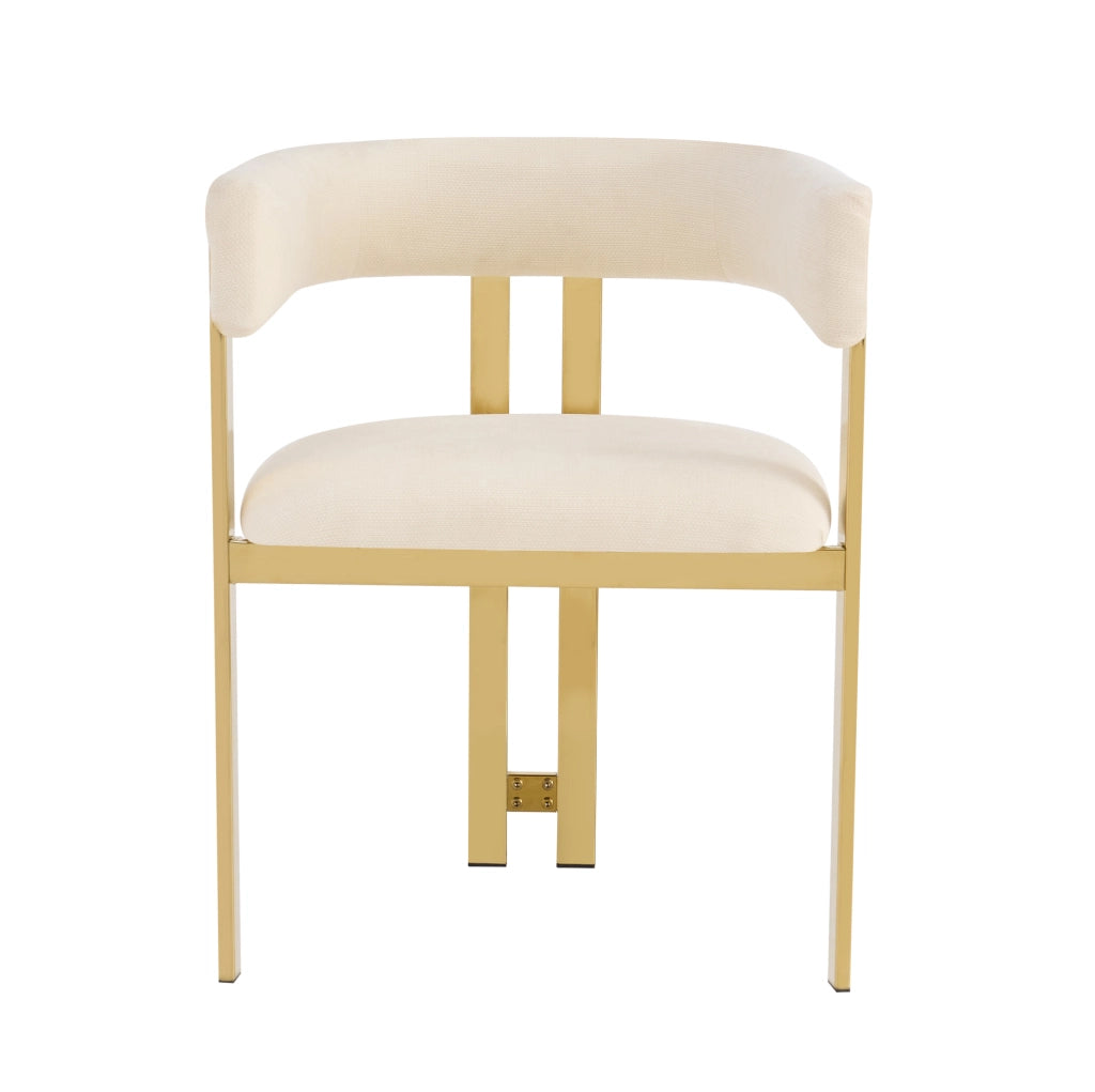 Set di 6 sedie 60.0x50.0x76.0 cm con schienale semicircolare in chenille beige e oro