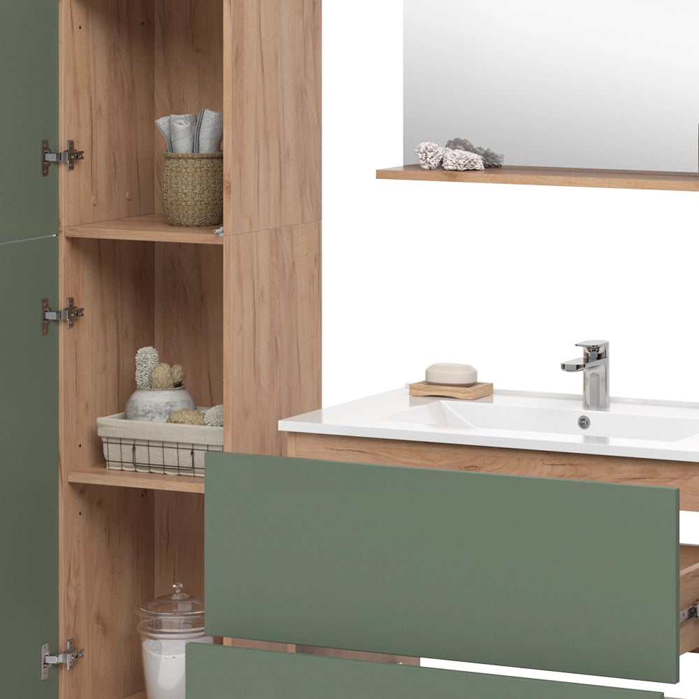 Vicco Set di mobili da bagno Goldkraft rovere/verde 5 pezzi con unità alta e midi