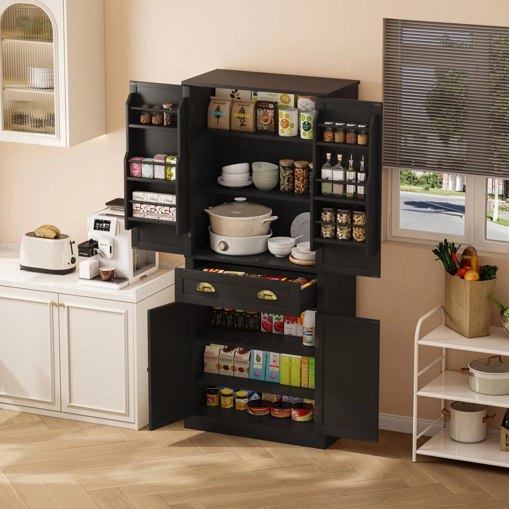 ARMADIO DISPENSA 80x40x182 cm, 4 ante, 1 cassetto, MDF nero