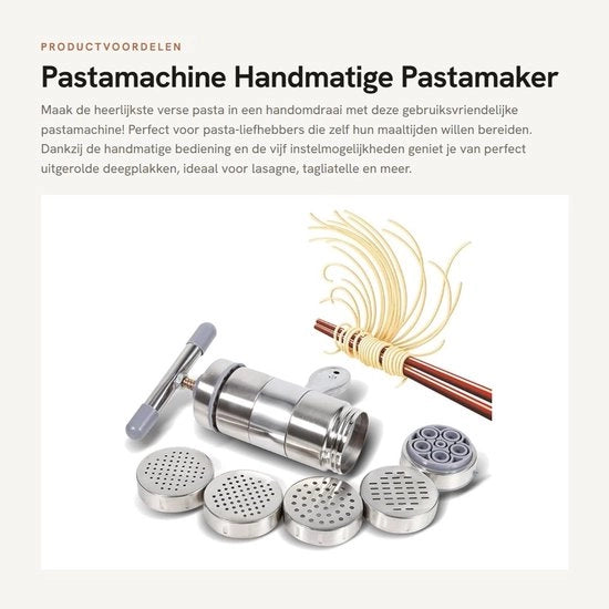 Macchina per Pasta Manuale - Acciaio Inossidabile - Portatile - Facile da Usare - 5 Forme - 18,5 x 14 cm - Macchina per Noce