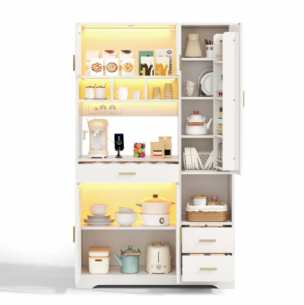 Credenza buffet con LED controllabile da APP; prese USB e AC; 105x40x185 cm; bianco