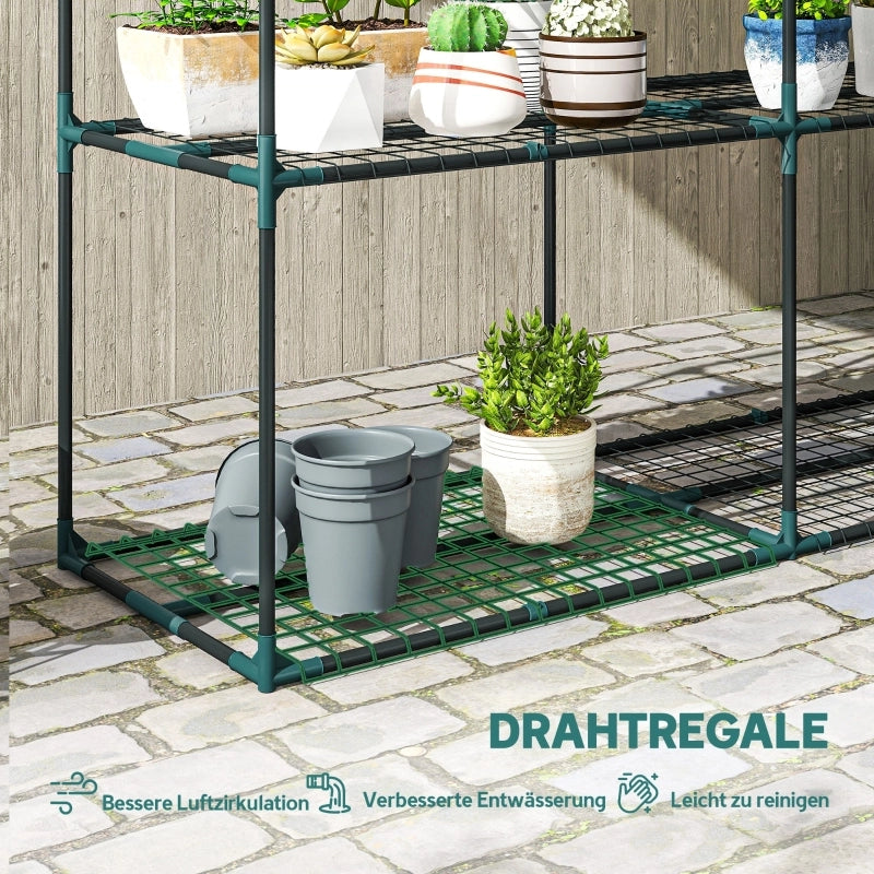 Fioriera a più livelli a 3 ripiani in plastica e acciaio con struttura combinabile per balcone e terrazza, verde scuro