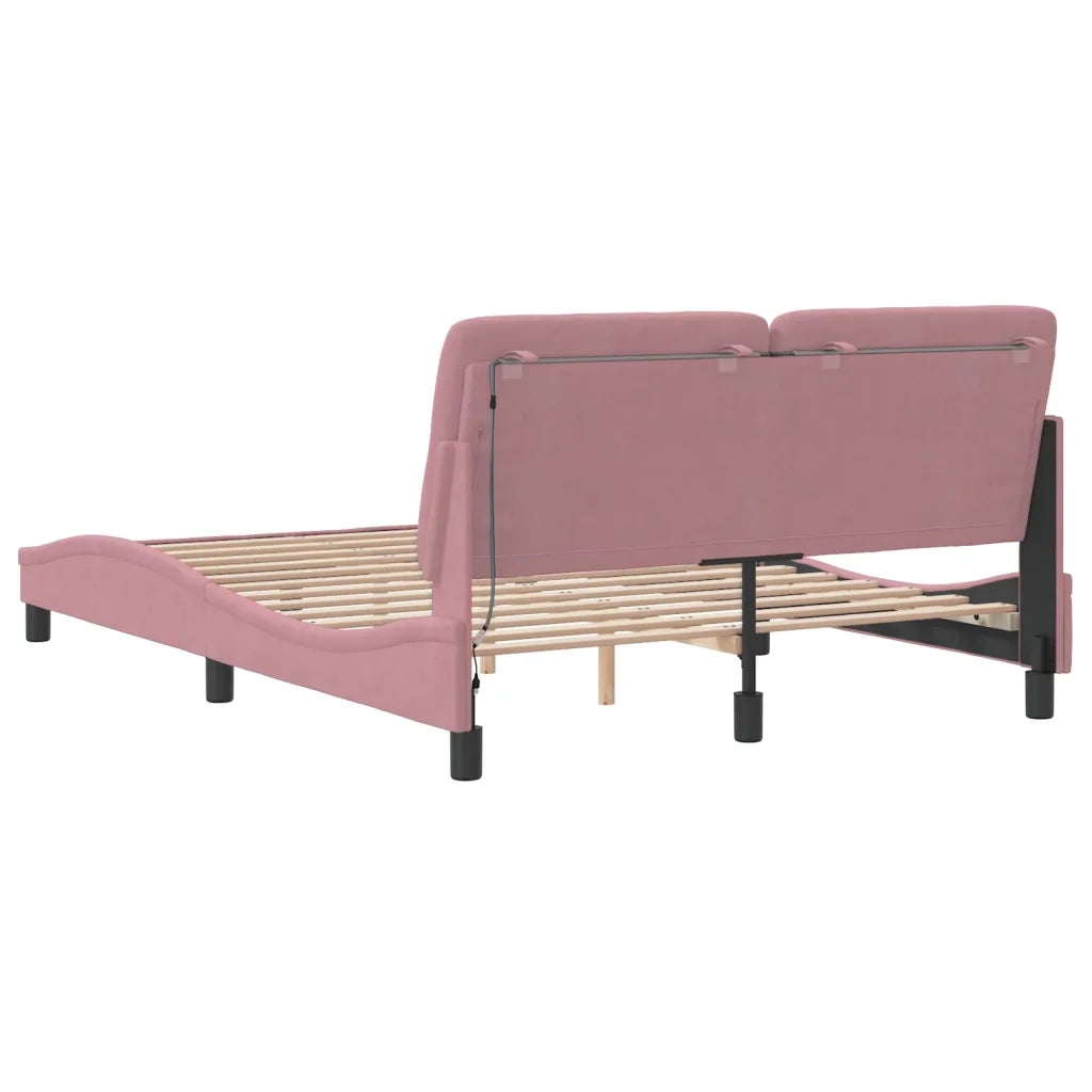 Giroletto con LED senza Materasso-Struttura Letto Rosa 140x190 cm in Velluto