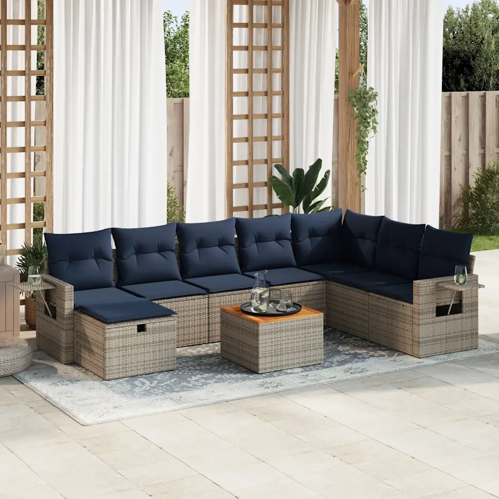 Set Divano da Giardino 9 pz con Cuscini Grigio in Polyrattan
