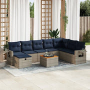 Set Divano da Giardino 9 pz con Cuscini Grigio in Polyrattan