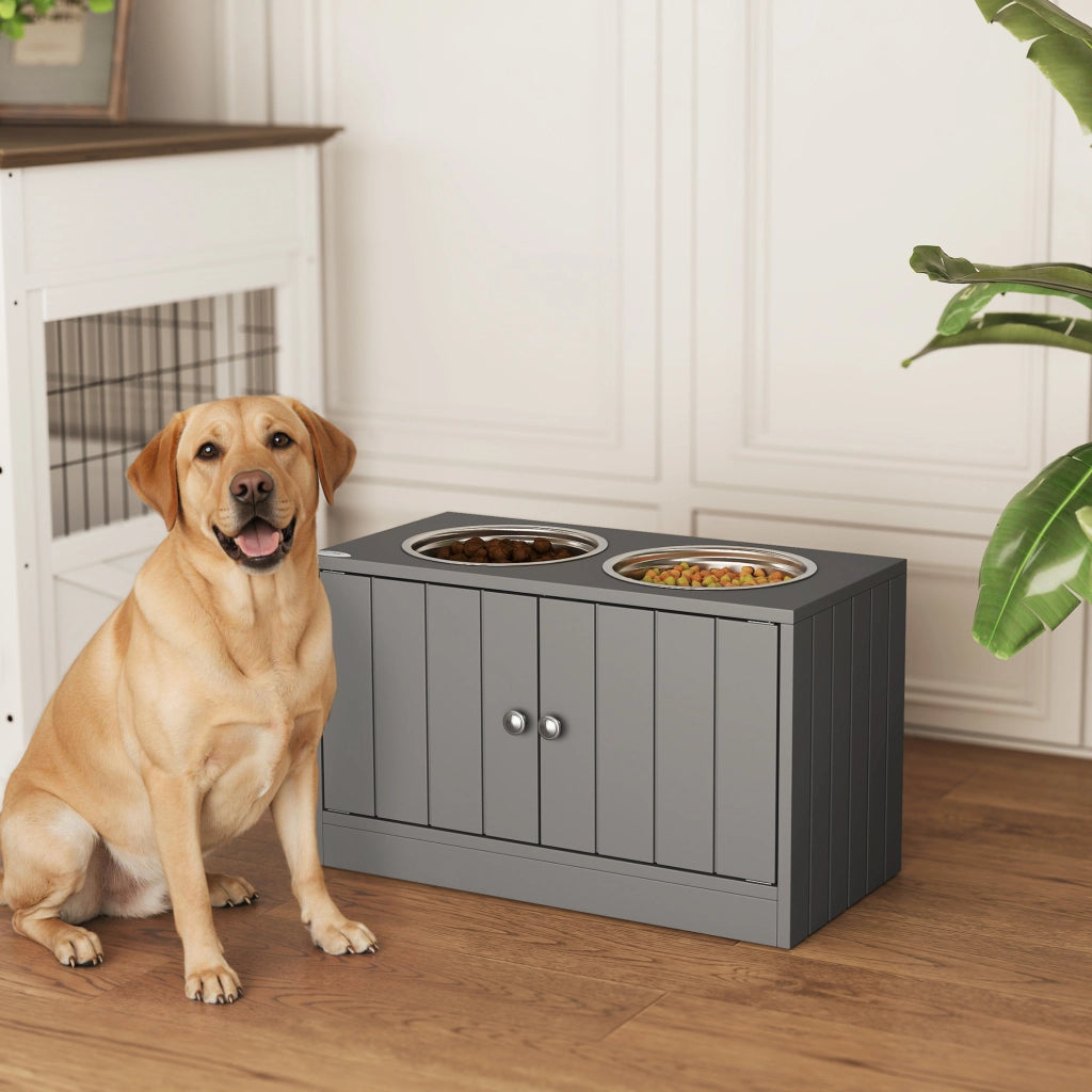 Mangiatoia per Cani 2 Ciotole 2000ml con Ripiano ¨C zephmum ¨C Grigio 60x30x35.5 cm