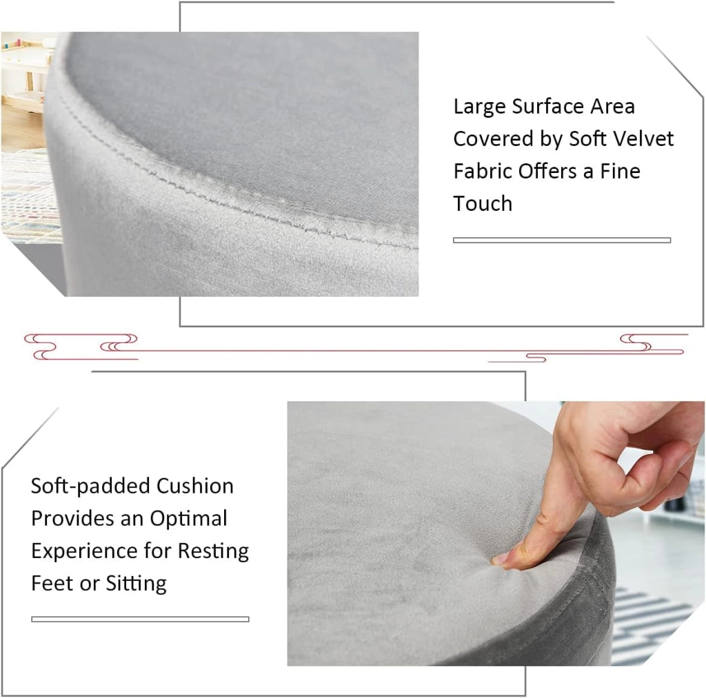 Sgabello Velluto, Ottomano Poggiapiedi, Rotondo, con Gambe in Metallo, Moderno per Soggiorno, Camera e Camerino, Portata di 100 kg, 39x39x46 cm, 4 Colori Disponibili (Grigio)