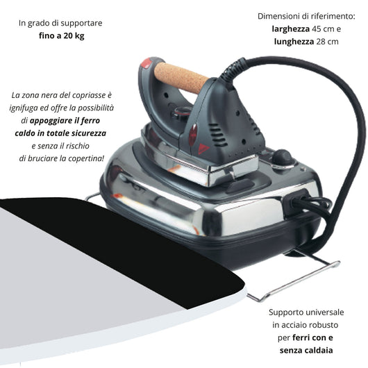 Asse da Stiro Completo Combiboard Plus 125x48 cm con Piano Stiramaniche Gambe Triple Regolabile in Altezza