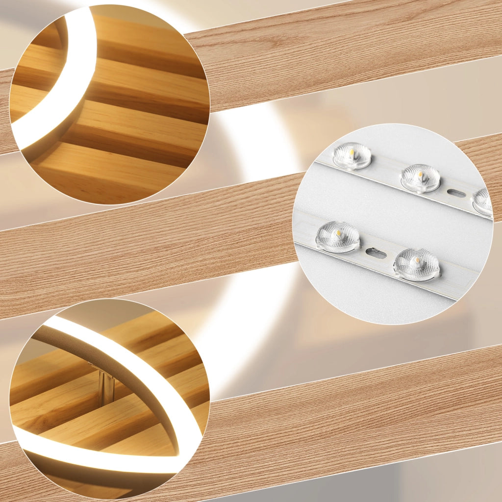 ZMH Lampada da soffitto LED in legno dimmerabile 55 cm 36W 2 anelli design geometrico telecomando per camera letto