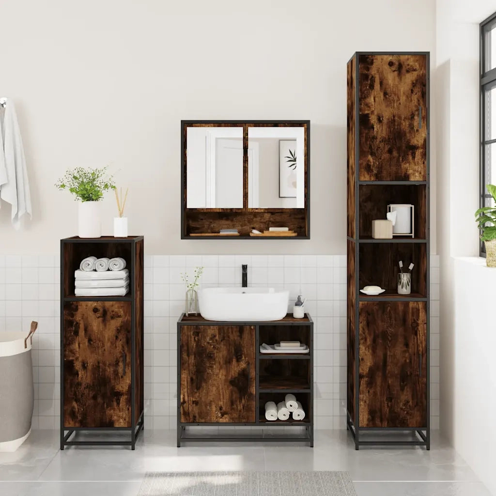 Set Mobili da Bagno 4 pz Rovere Fumo in Legno Multistrato 3301237