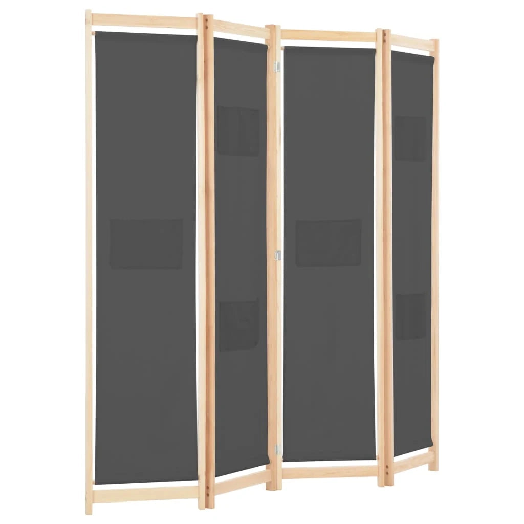 Parete divisoria divisorio mobile decorativo 4 pannelli grigio 160x4 cm tessuto 0802084