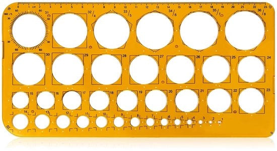 Strumento di disegno a forma circolare - 36 diametri perfetti - plastico - duraturo - trattato con resina di poliester - sicurezza e comfort - aiuto al disegno