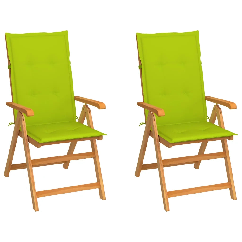 Sedie Giardino 2 pz e Cuscini Verde Brillante Massello di Teak