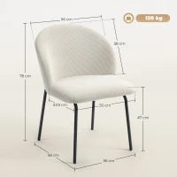 Set di 2 sedie da pranzo in velluto a coste, con piedi in acciaio, 56x58x78cm, Crema