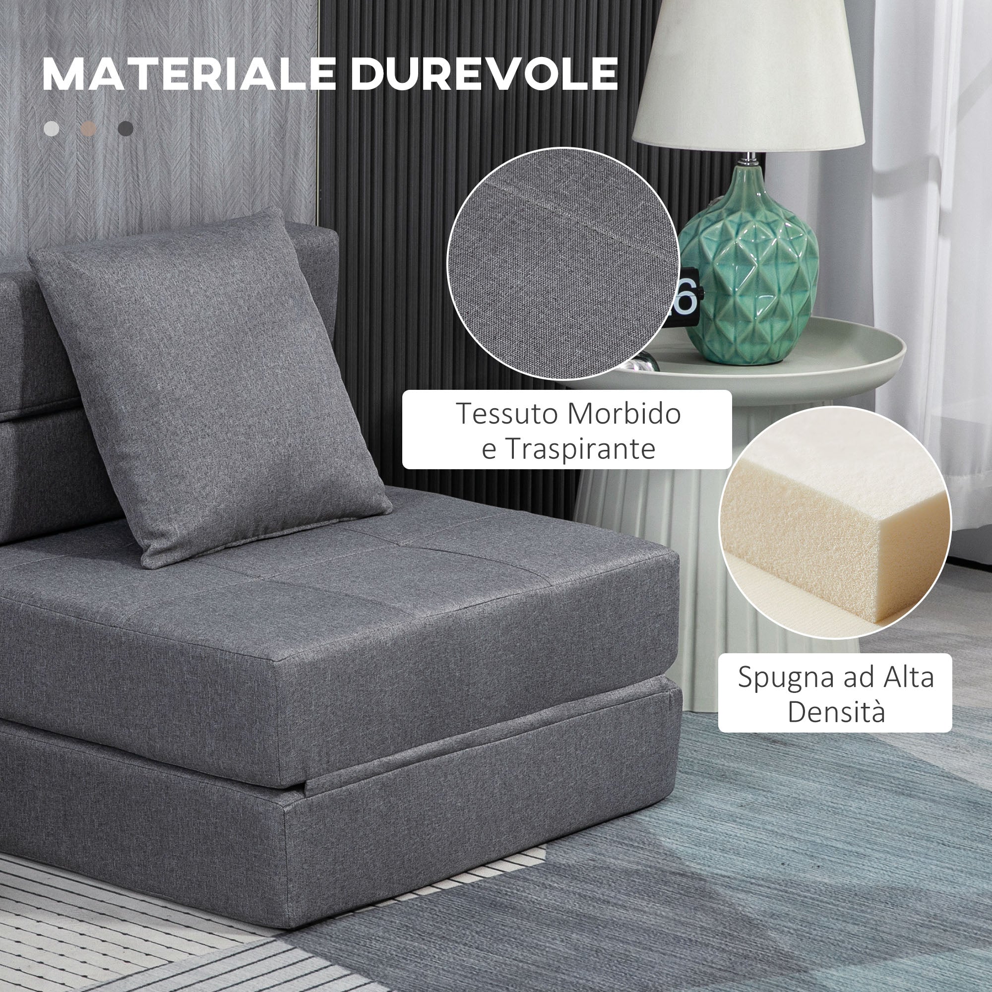 Poltrona Letto Singolo da Terra Pieghevole 70x70x61 cm con Cuscino Incluso Grigio