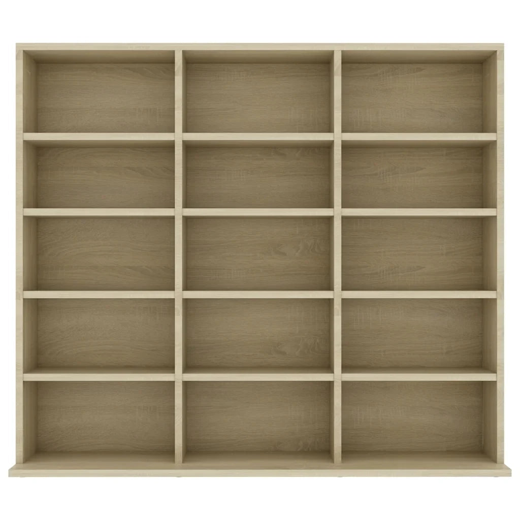 Mobile porta CD pratico 100 x 23 x 89 cm con 15 scomparti a giorno stile moderno in legno di rovere Sonoma preverniciato. Codice articolo: 02_0047693.