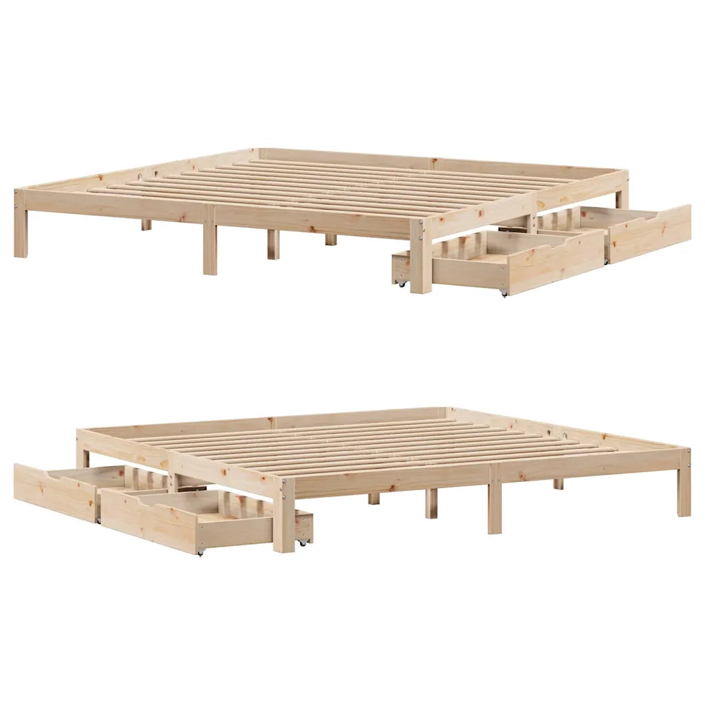 Giroletto con Cassetti-Struttura Letto con contenitore 200x200 cm in Legno Massello di Pino 195298