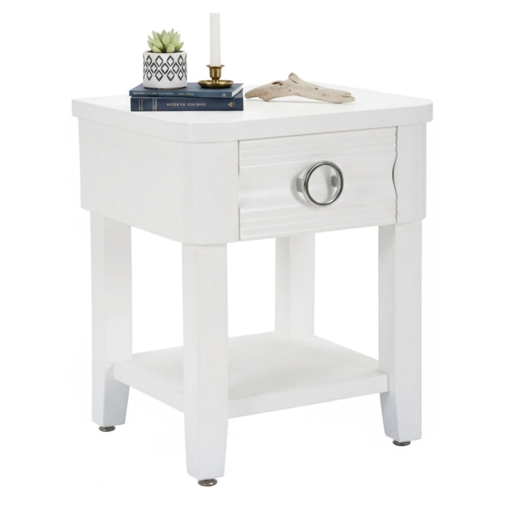 Tavolino da salotto Guru, Tavolo basso da caffè, Portariviste per divano, Ripiano da soggiorno, 45x40 h54 cm, Bianco