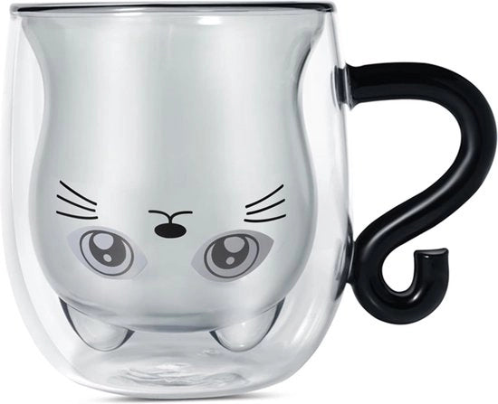 Cuppi da caffè, bicchieri per il caffè, bicchieri per bere, bicchieri da caffè, bicchieri isolati a doppia parete, tazze per espresso, tazza gatto (gatto nero)