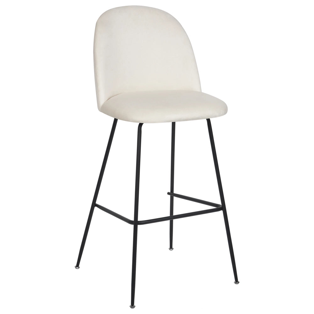 Set di 2 sedie da bar con rivestimento in velluto bianco panna e struttura in acciaio nero con sedile ad altezza d'uomo Mobili da sala da pranzo Glam Design