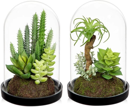 Due piante artificiali in vaso di vetro piccolo 15 cm piante artificiali in vaso di vetro decorazione per tavolo decorazioni per camera da letto e soggiorno