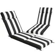 Set 2 Cuscini per Sedie da Esterno con 6 Lacci di Fissaggio, in Cotone, 183x54x6.5 cm, Nero e Bianco