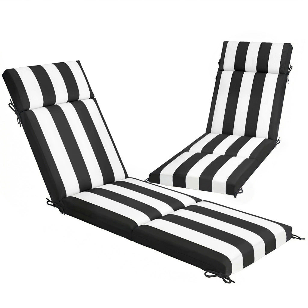 Set 2 Cuscini per Sedie da Esterno con 6 Lacci di Fissaggio, in Cotone, 183x54x6.5 cm, Nero e Bianco