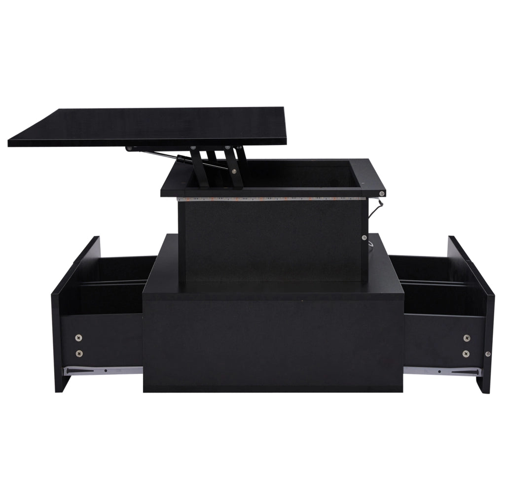 Tavolino da caff猫 90x55x41 cm; con LED e piano estraibile; truciolato; nero lucido