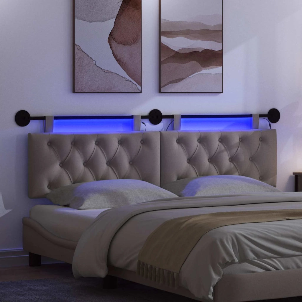 Testiera sospesa Con luce LED Tortora Tessuto