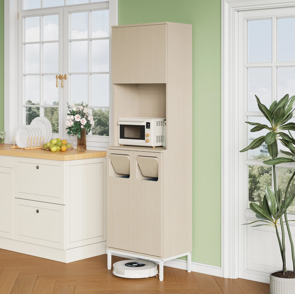Credenza cucina 53x35x181 cm con vano rifiuti e ripiani regolabili in MDF bianco