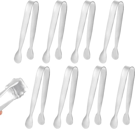 Set di servizio per buffet a forma di conchiglia da 8 pezzi per bar del caffè e tazza da tè - Acciaio inossidabile - Lunghezza 11 cm - Servizio per cibi, zucchero e cubetti di ghiaccio (Argento)